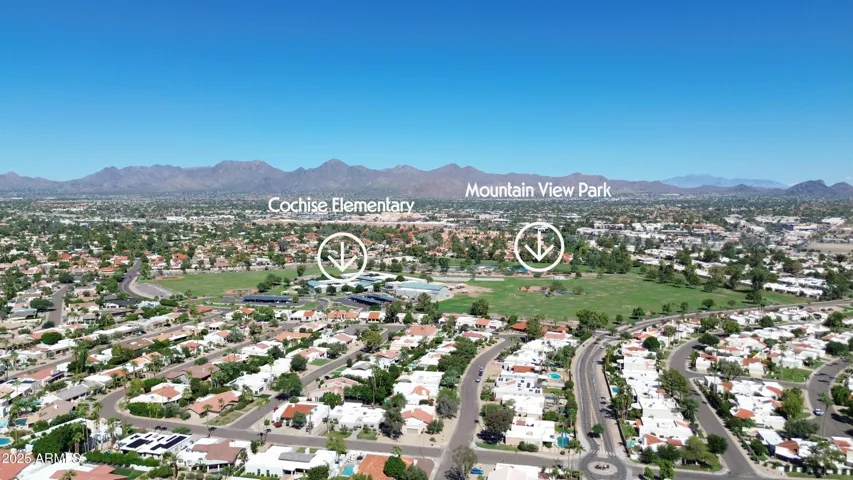 Eastern aerial view to Cochise Elementary and Mountain View Park