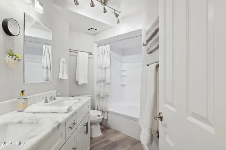 And a spacious tub-shower combination.