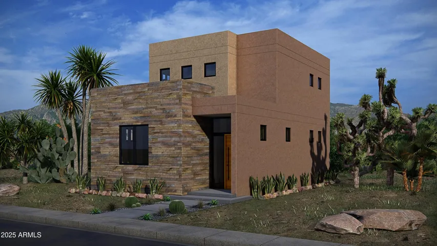 Model 500 illustrates the stucco & stone exterior