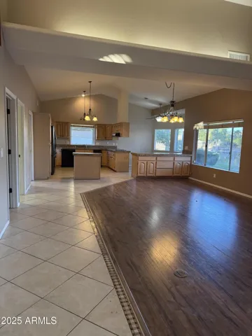 great room with view of kitchen