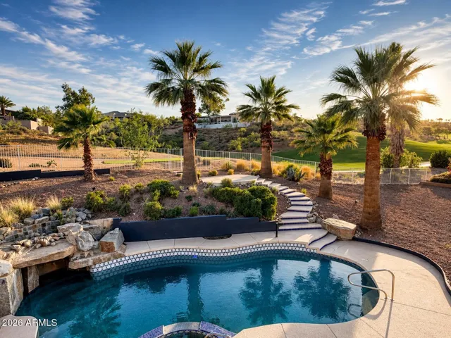 Backyard views of the fairway, with an island oasis at home! 360 Mountain Views in the Hidden Hills