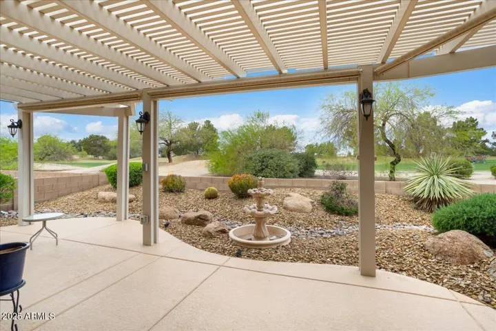 This view shows the extended lattice patio cover which offers dappled light and does not block your views!