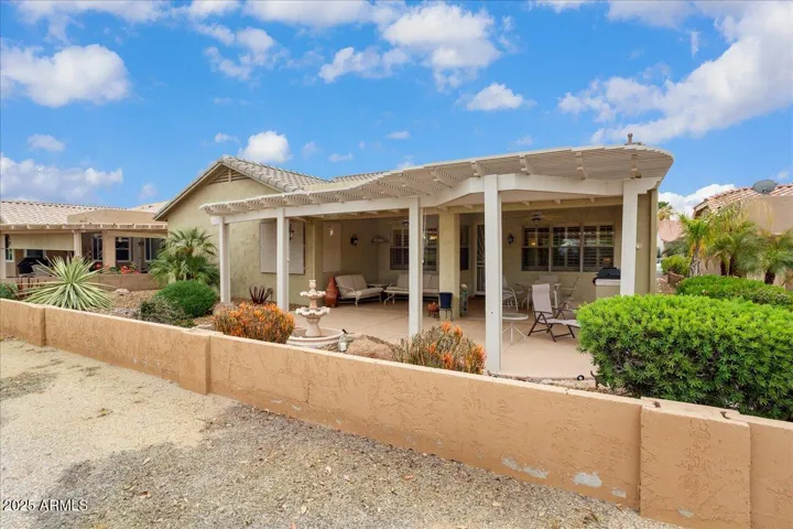 This view shows more of the covered patio area of the house.