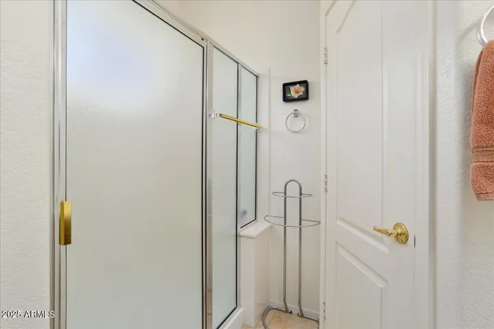 Closer view of walk-in shower in Primary Bath 1