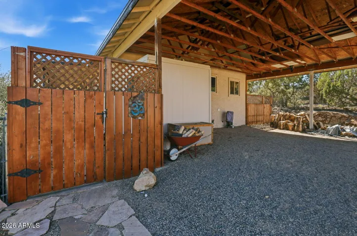 Private covered patio space at this Hackberry AZ property near Kingman with peaceful Mojave County desert views.