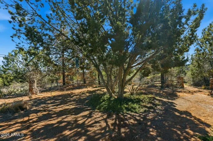 Mature trees create shade and privacy across this peaceful high desert property in Hackberry Arizona.