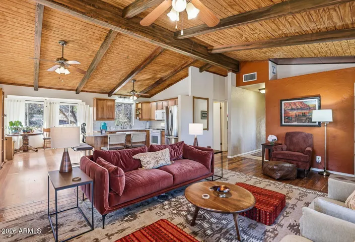 Spacious open living area with vaulted ceilings and natural light. Comfortable desert home in Hackberry AZ near Kingman.