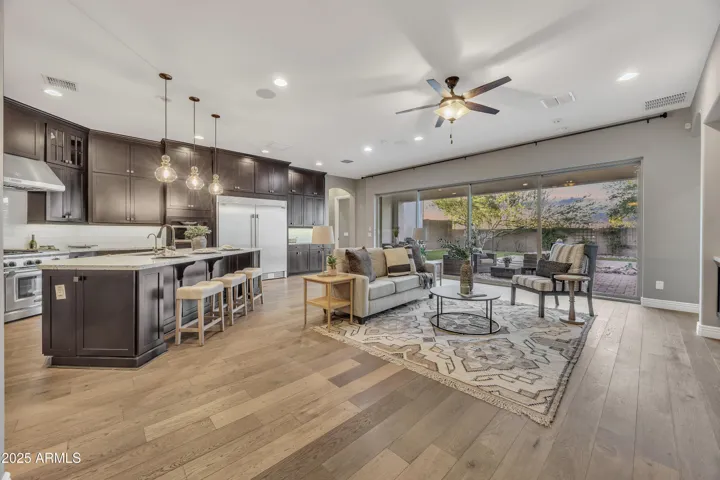 Spacious open-concept gourmet kitchen and living room