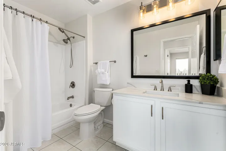 Guest Bathroom - Quartz Counter with Brushed Nickel Hardware & Black Accent Vanity Mirror & Medicine Cabinet (37)