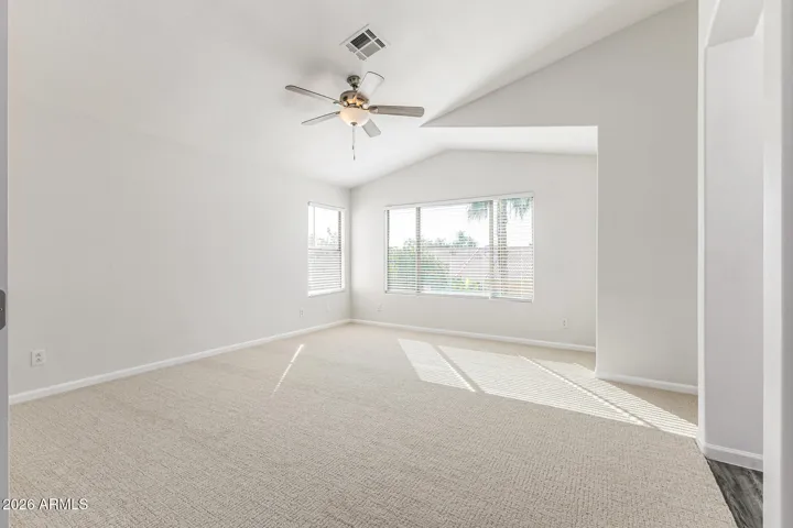 Spacious Master Bedroom with vaulted ceilings. Master Bedroom window is South facing. Brand new Dreamweaver Berber carpet upstairs.