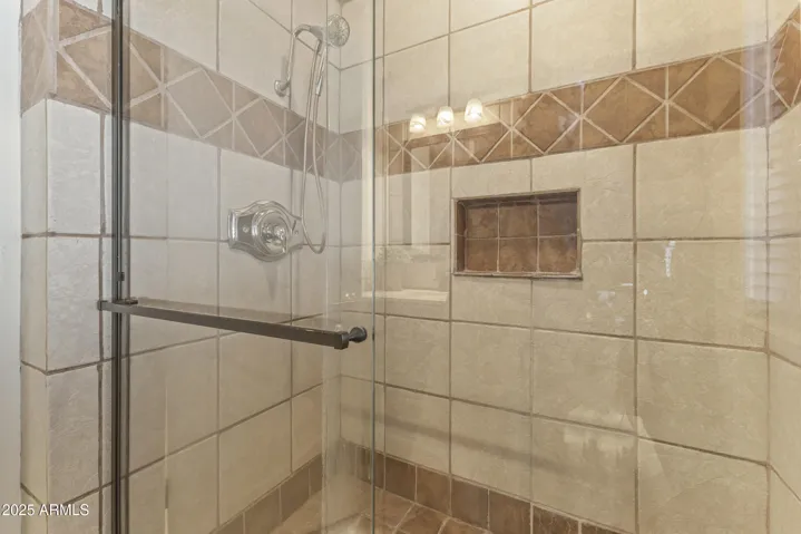 Tiled shower.