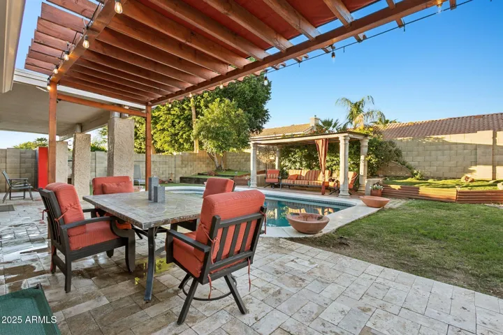 One of the beautiful covered pergola's outside