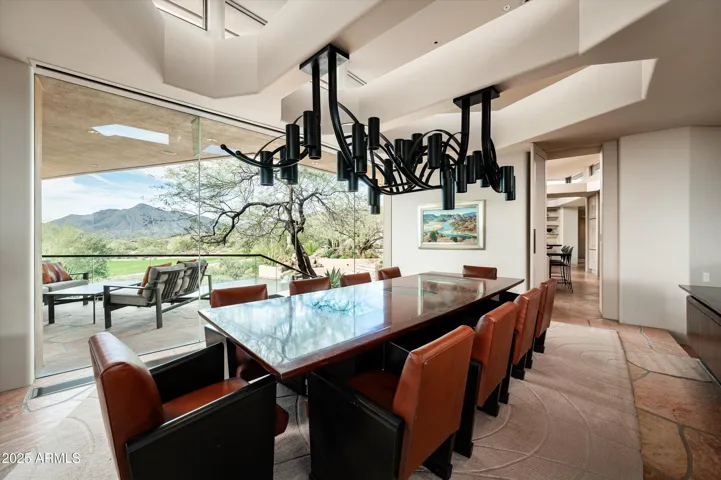 Dining room with mountain and golf course views