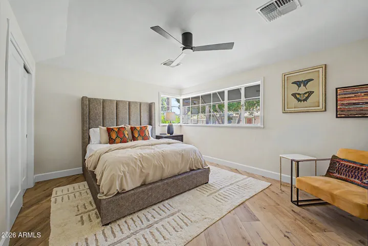 Bedroom Three is also oversized and enjoys this beautiful corner window that lets in loads of filtered natural light.