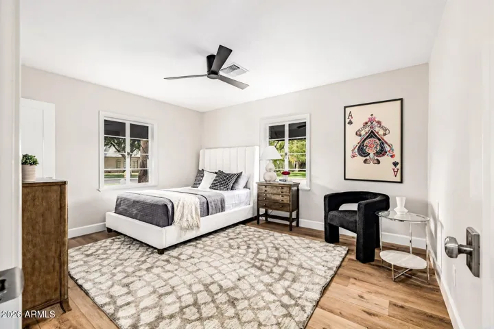 Bedroom Two easily fits a queen bed or two twins with room left over for other funirshings.