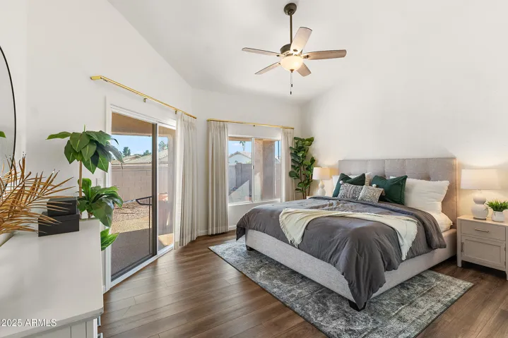 LARGE PRIMARY SUITE, NO CARPET, PRIVATE PATIO ACCESS.
