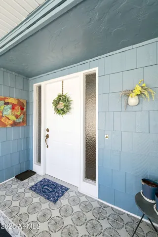 Front door with new tile accents