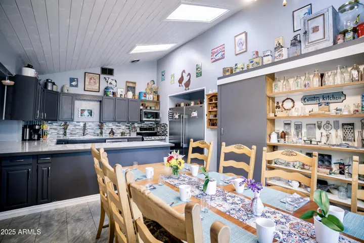 Room for a large table, ample storage, full kitchen