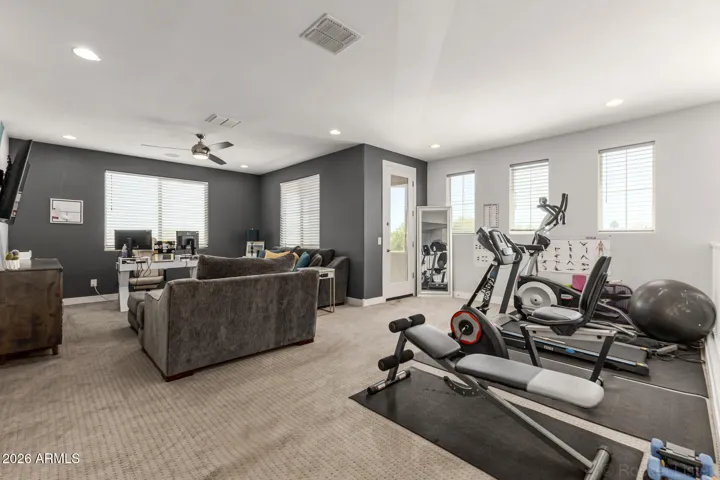 Double sized loft, room for work out equipment, plus gatherings/gaming etc.