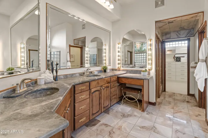 Master bathroom with dual sinks