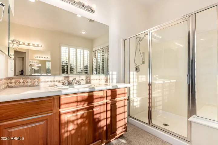 Large Stand Alone Shower with Doors (no shower Curtain here) Handheld Shower Head & Your very own Vanity Sink with Abundant Cabinet Space