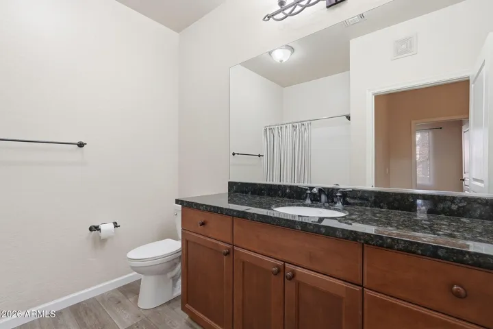 Hall bath has tub/shower combo