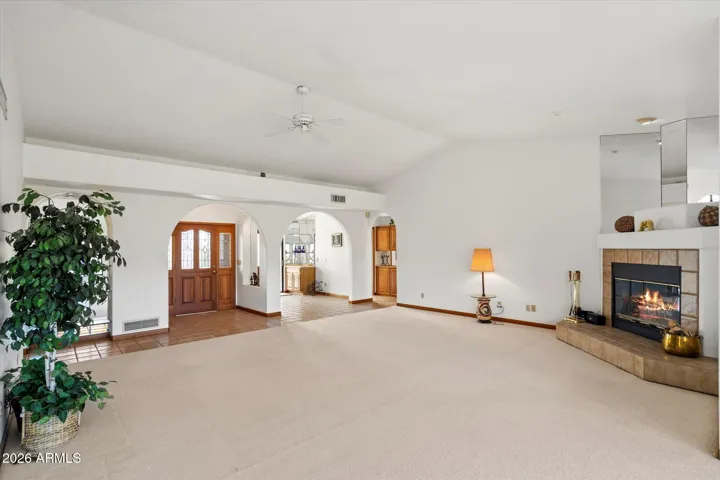 High ceilings and pot shelves add fun decorating options.