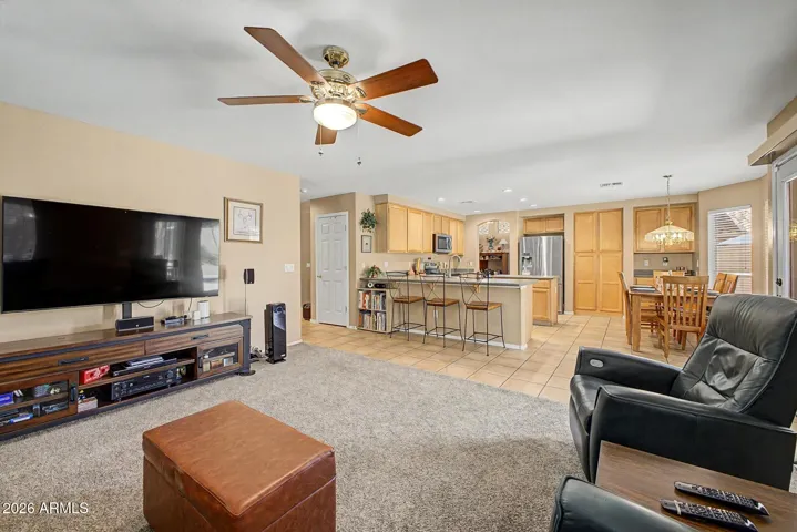 Family Room has Great View with Kitchen