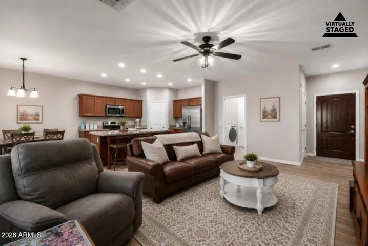 This photo has been virtually staged to add light staging to the space.