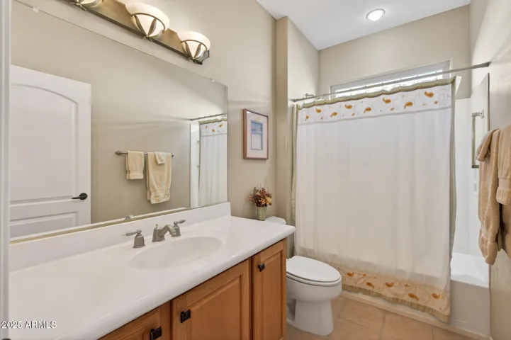 The hall bath is perfect for guests.
