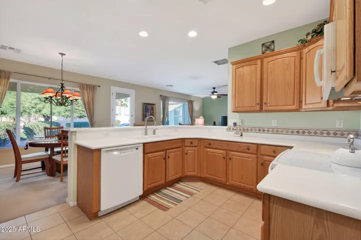 The kitchen offers lots of counter space for meal prep.
