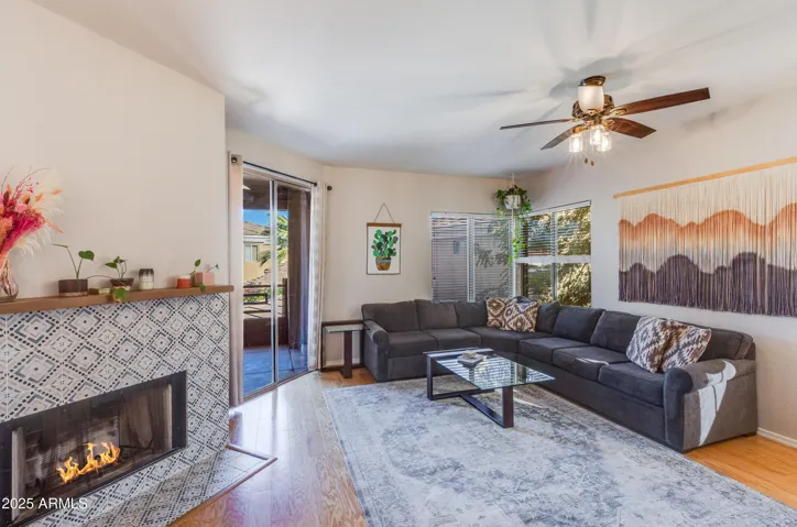 Updated fireplace and nice wood floors