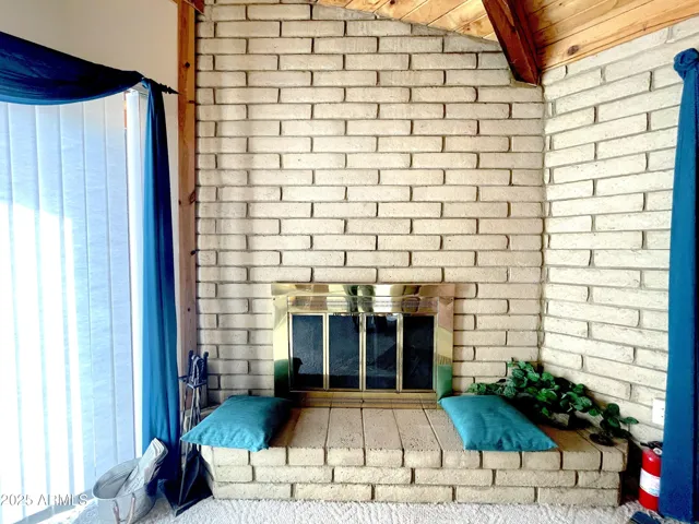 Large wood burning fireplace