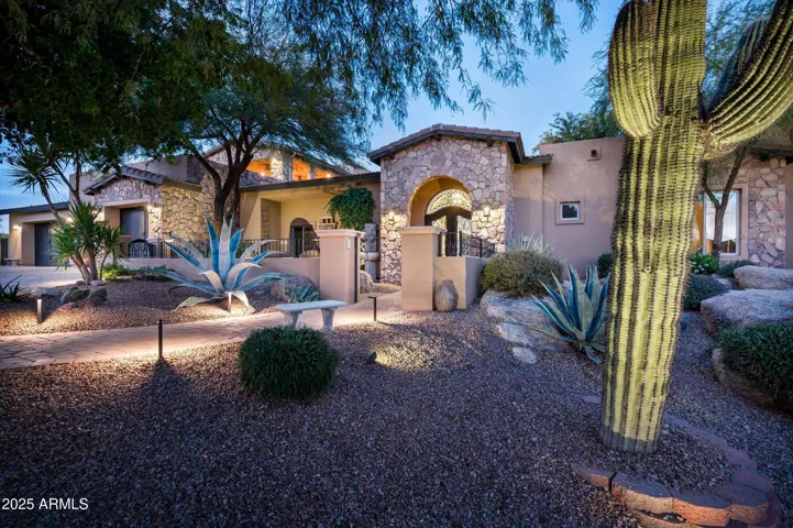 Twilight front entrance of home