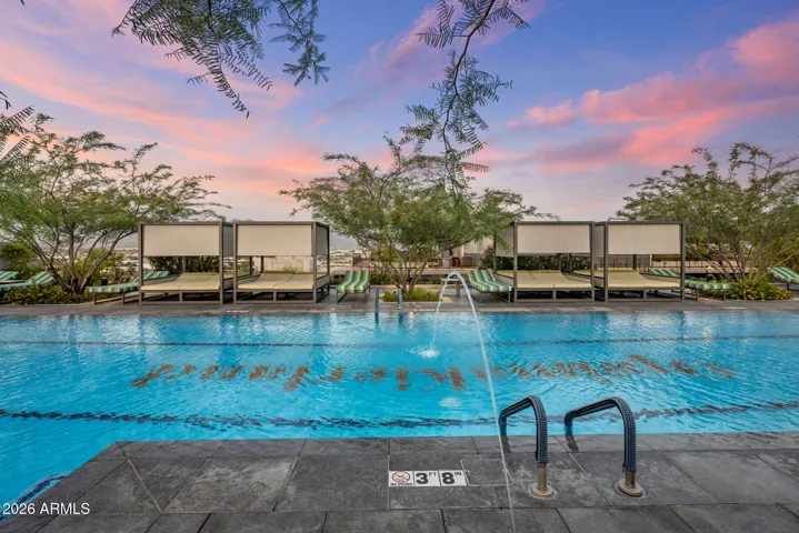 Optima Kierland 7120 boutique living w/ amenities include: 24-hour manned secured building; underground secured parking; resort-style rooftop pool w/ daybeds, cold plunge, sauna, BBQ’s, fitness center, golf simulator, concierge, basketball, pickleball, squash ball court, bocce ball, dog park, lounges, lush garden courtyards, concierge.