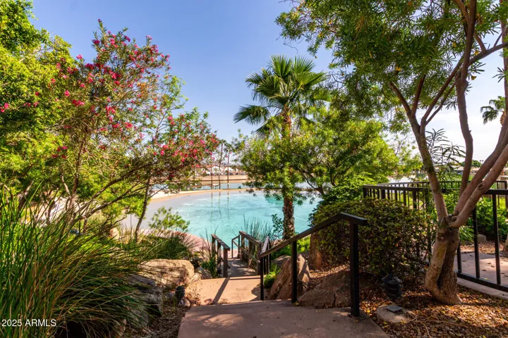 Top of water fall mountain overlooking beach pool