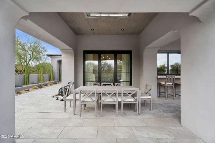 The out door heaters run the length of the entire covered patio.