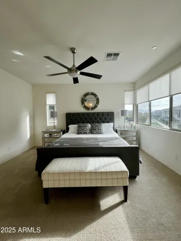 Enjoy mountain views from the master bedroom which is split from the secondary bedrooms.