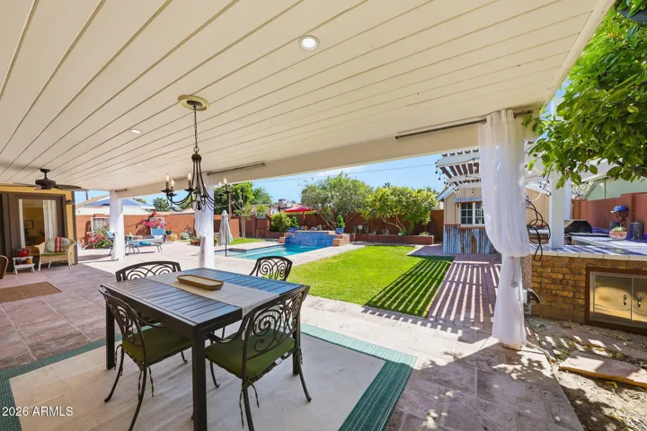 Patio overlooking backyard