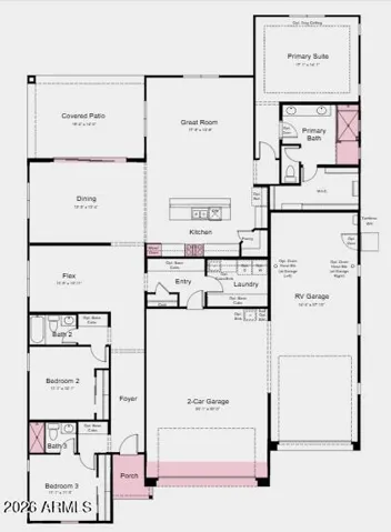 Additional Highlights Include: Paver front porch/driveway, multi-slide door at dining room, garage service door, 4' garage extension, double interior doors at flex, gourmet kitchen, marble shower in place of tub at bath 3, and super shower at primary bath.