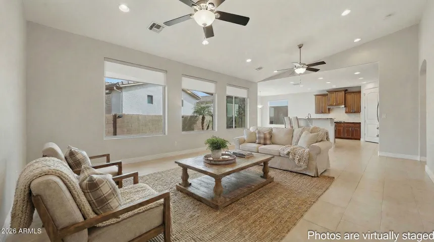Living space gives the opportunity for multiple furniture arrangemnts/uses