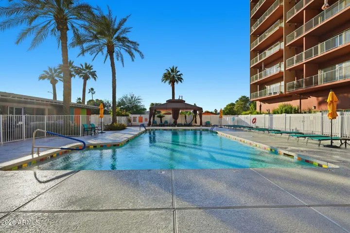 Resort Style Swimming Pool at LandMark Towers complete with Cabanas.