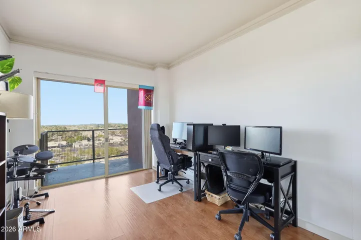 2nd Bedroom, great use for a home office, guest room, or primary use with access to the patio.