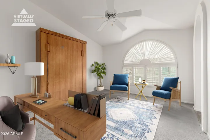 Virtually staged second primary with included Murphy Bed.