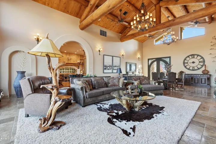 The living room ideal for grand affairs or cozy conversations