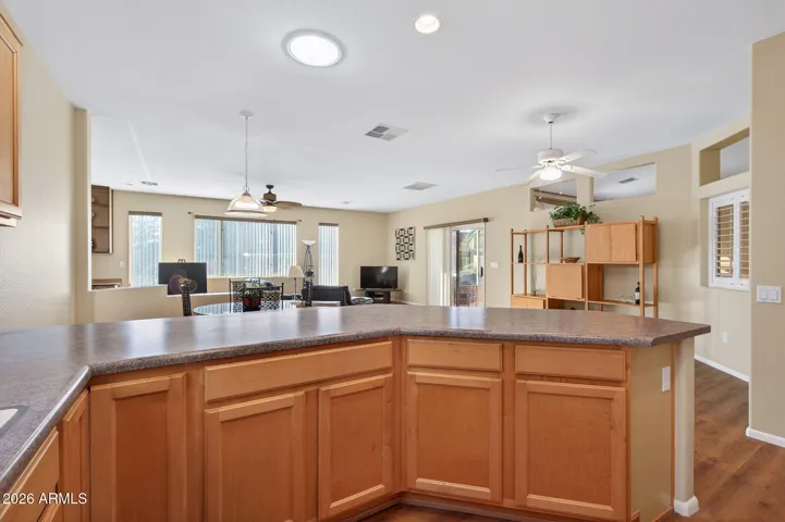 Look at all the space for entertaining in the kitchen/family room area.