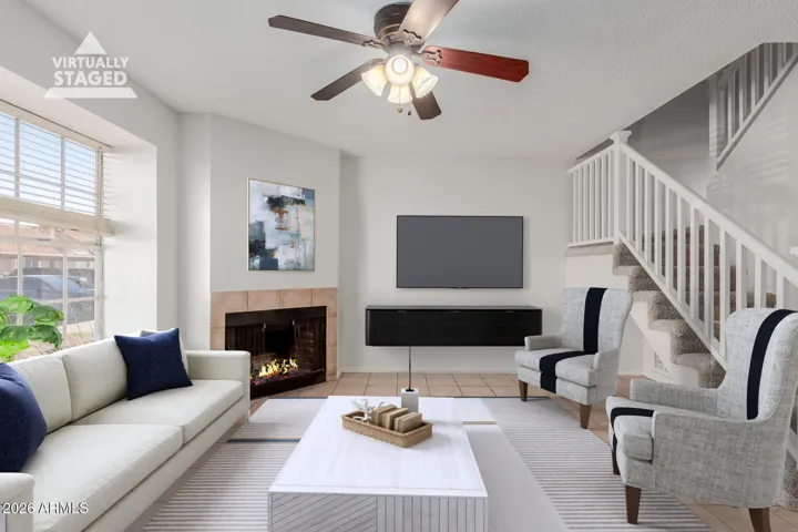 Living room with fireplace
