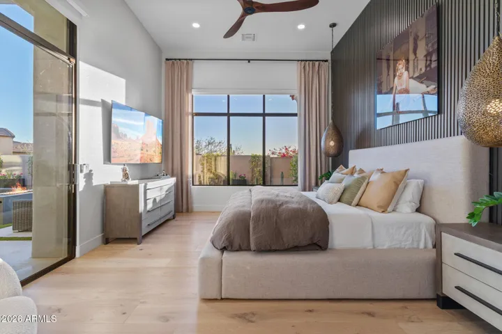 Primary Bedroom - lots of natural light and full privacy due to the backyard fence. Also views of Camelback Mountain!