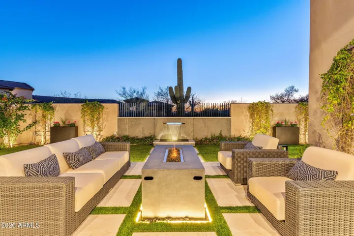 Backyard sitting area with gorgeous sunset views!