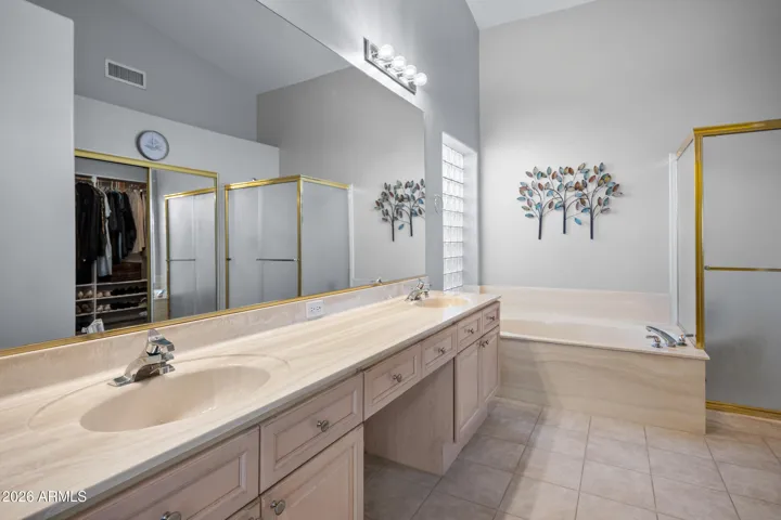 ...with double sinks and extended length vanity...